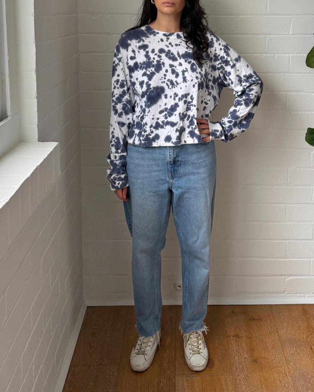 Bassike Tie Dye Long Sleeve Tee - Size Medium