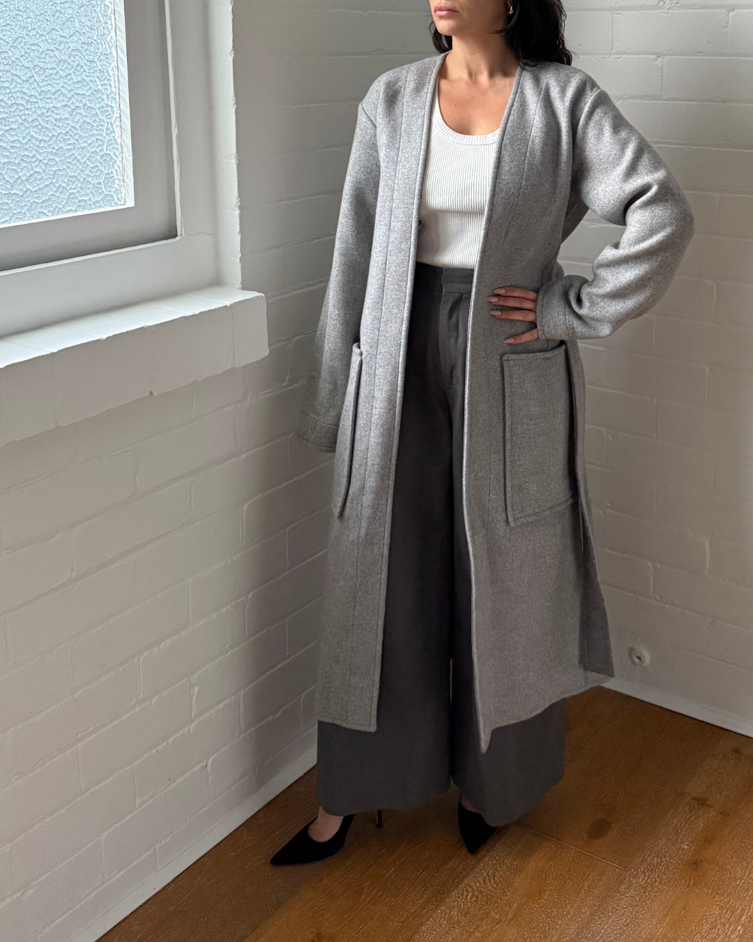Celine Phoebe Philo Era Grey Wool Angora Wrap Coat - Size 34 (AU 6-8)