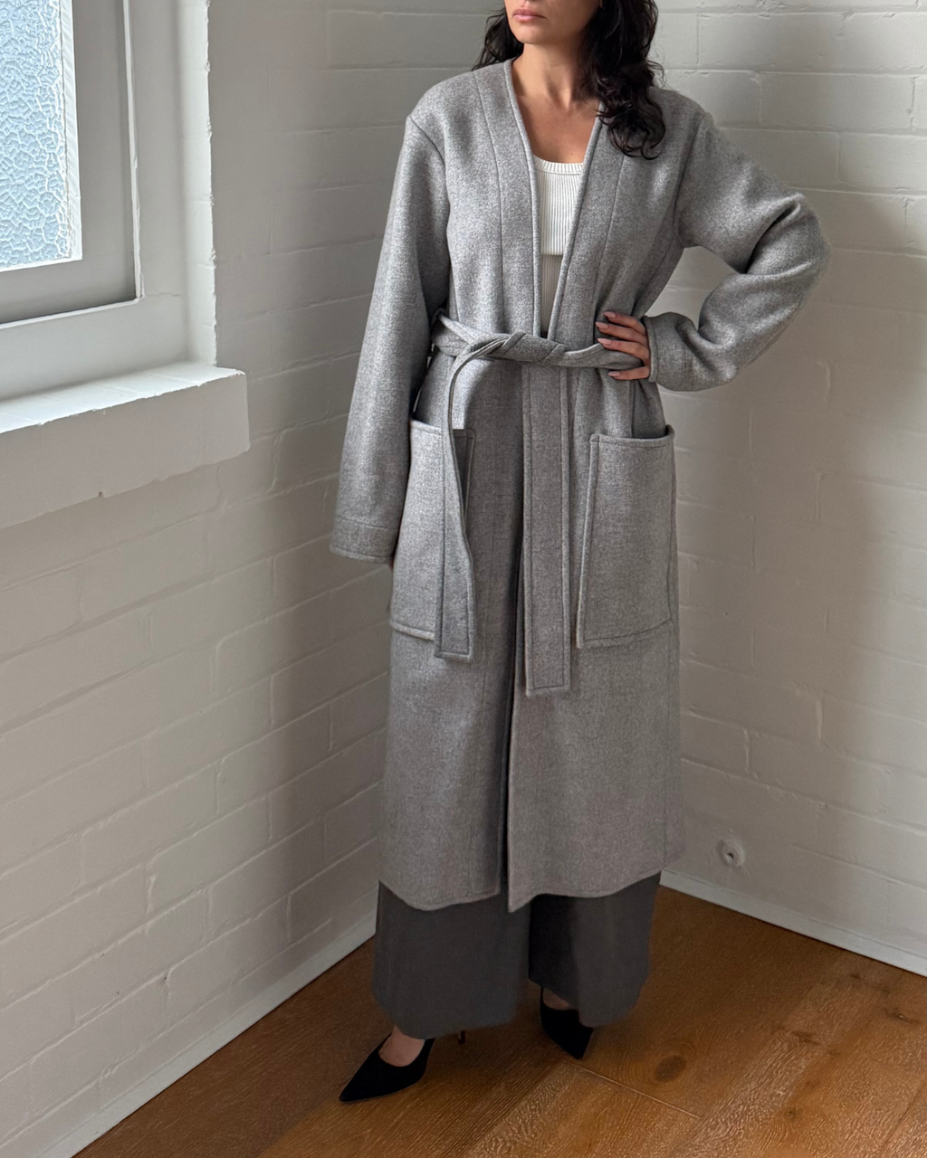 Celine Phoebe Philo Era Grey Wool Angora Wrap Coat - Size 34 (AU 6-8)