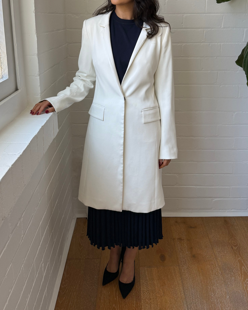 Cue White Longline Blazer Coat - Size 8