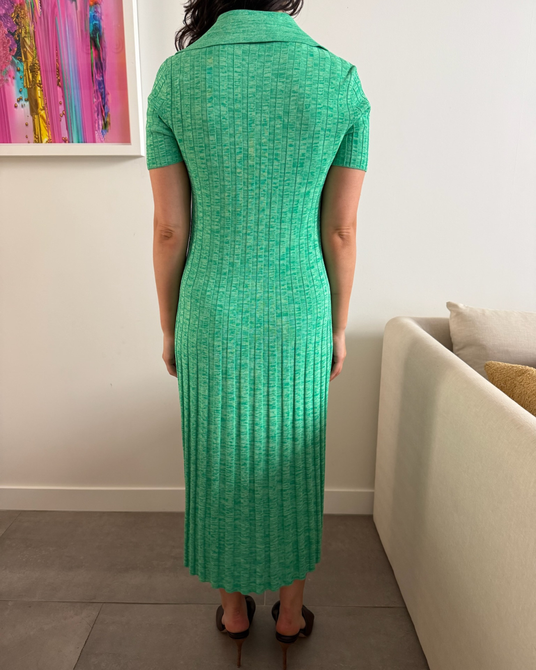 Scanlan Theodore Pleated Rib Placket Dress Emerald Green - Size XS