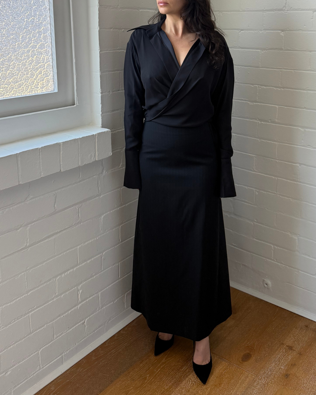 Claudie Pierlot Pinstripe Wool Maxi Skirt - Size 6