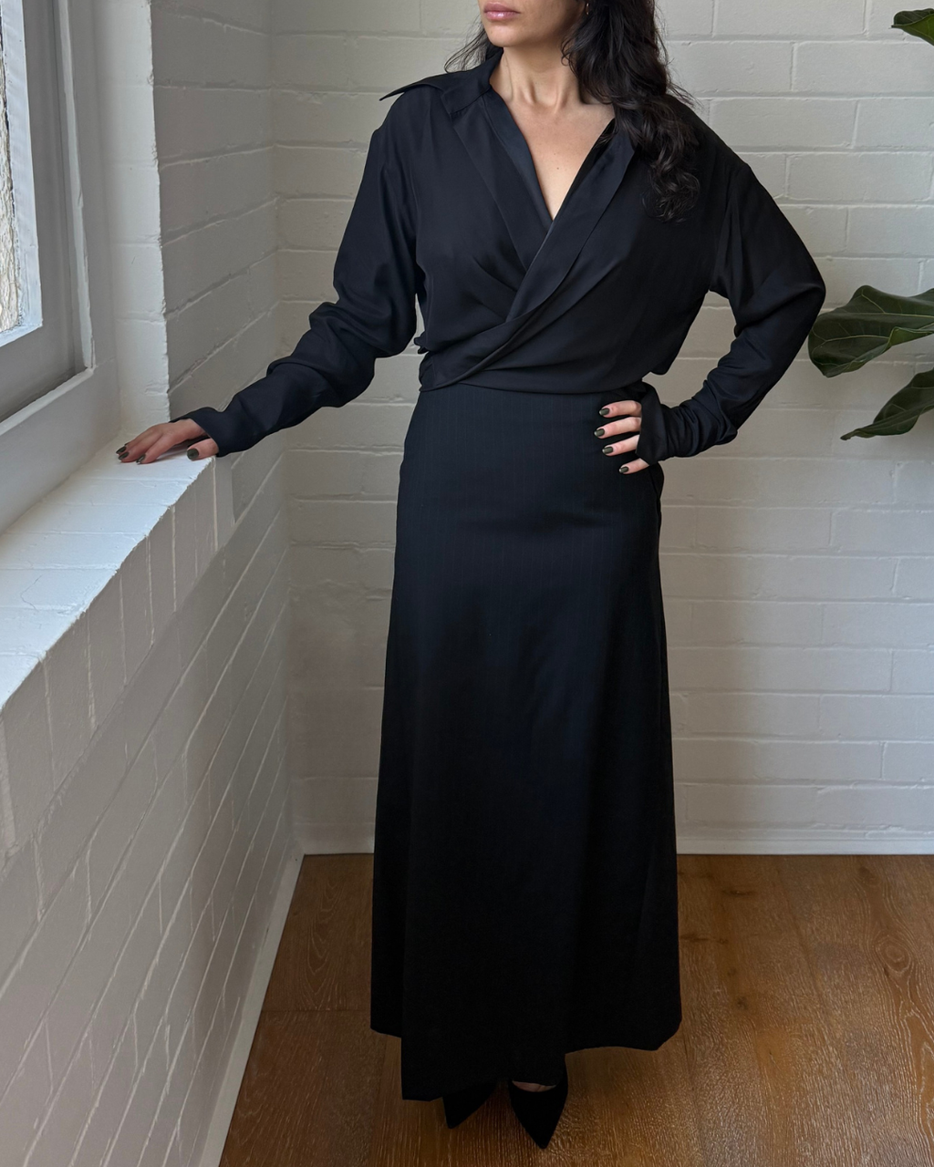 Claudie Pierlot Pinstripe Wool Maxi Skirt - Size 6