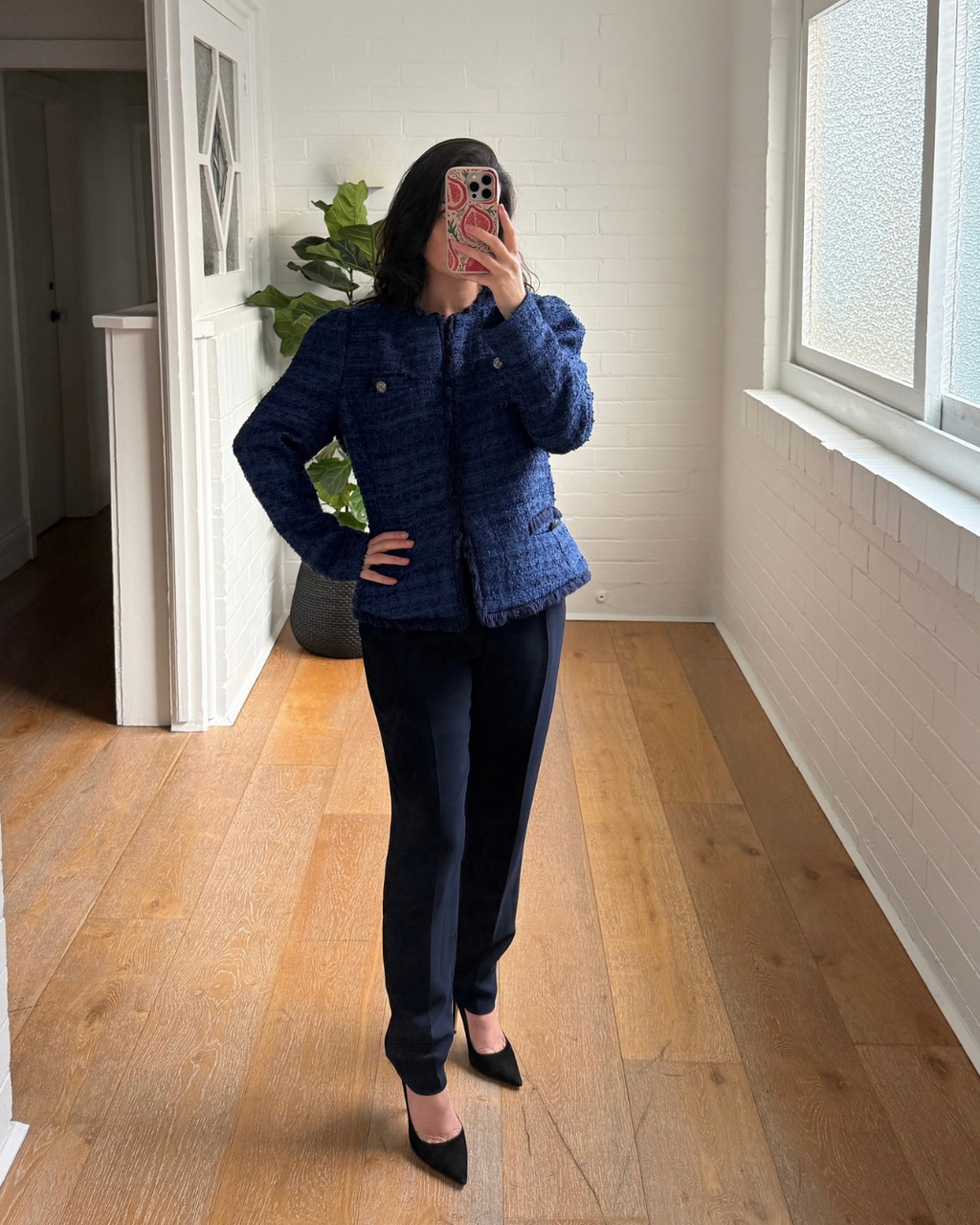 Moss & Spy Jacqueline Navy Tweed Jacket - Size 12-14