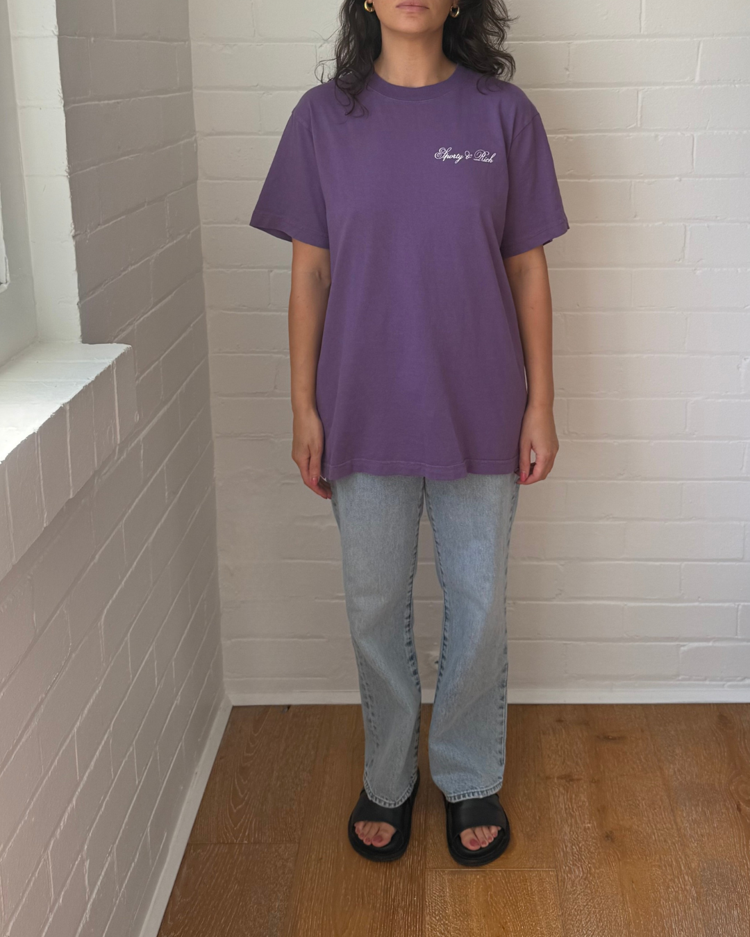Sporty & Rich Cursive Logo T-Shirt - Size Small
