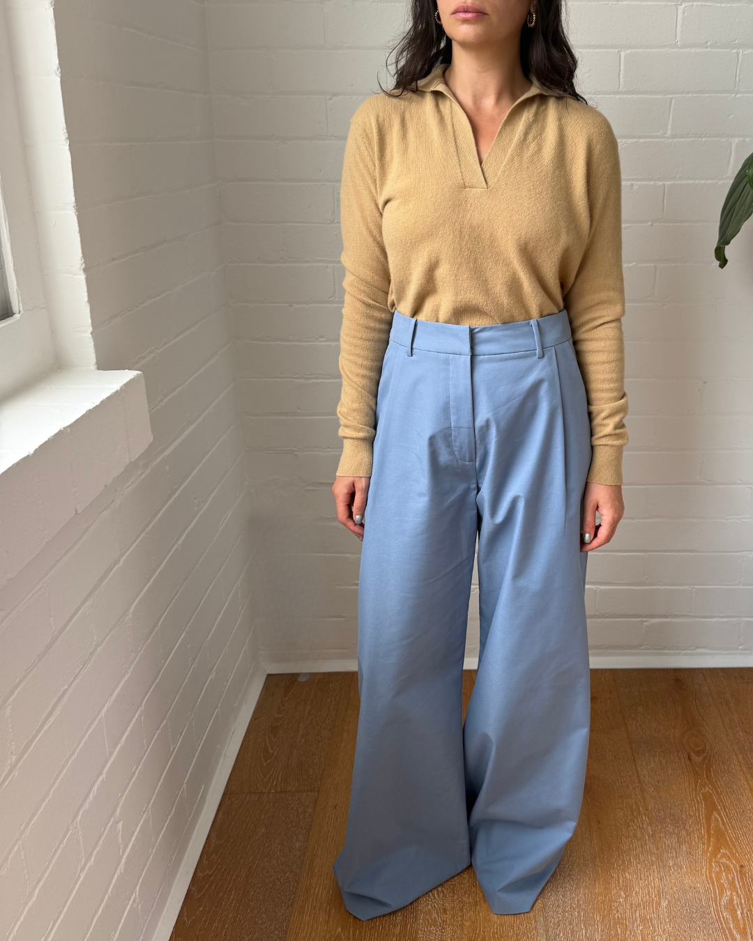 Anna Quan Pleated Cotton Blend Twill Wide Leg Pants - Size 8
