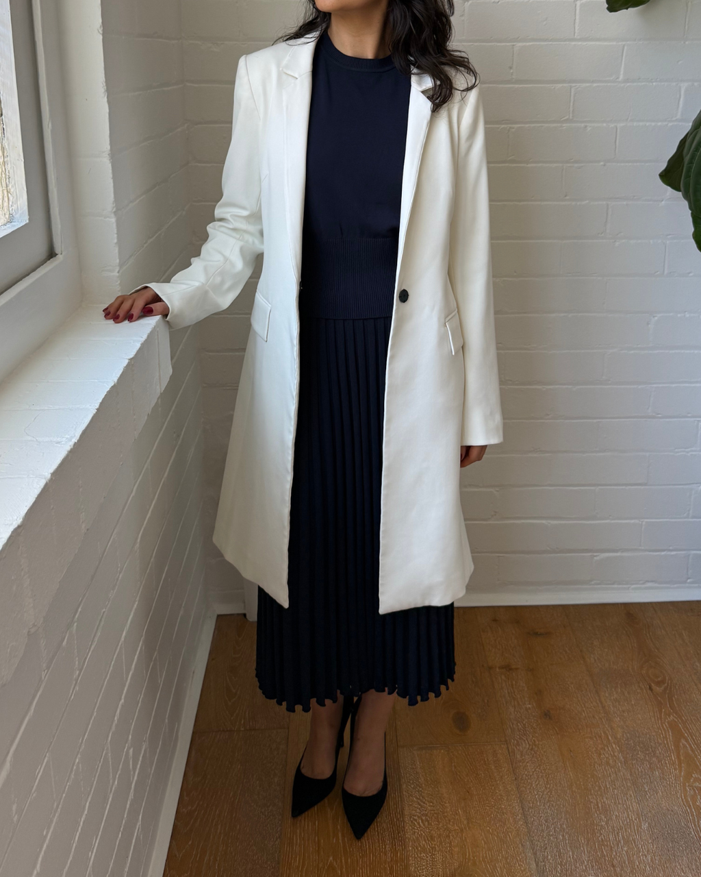 Cue White Longline Blazer Coat - Size 8