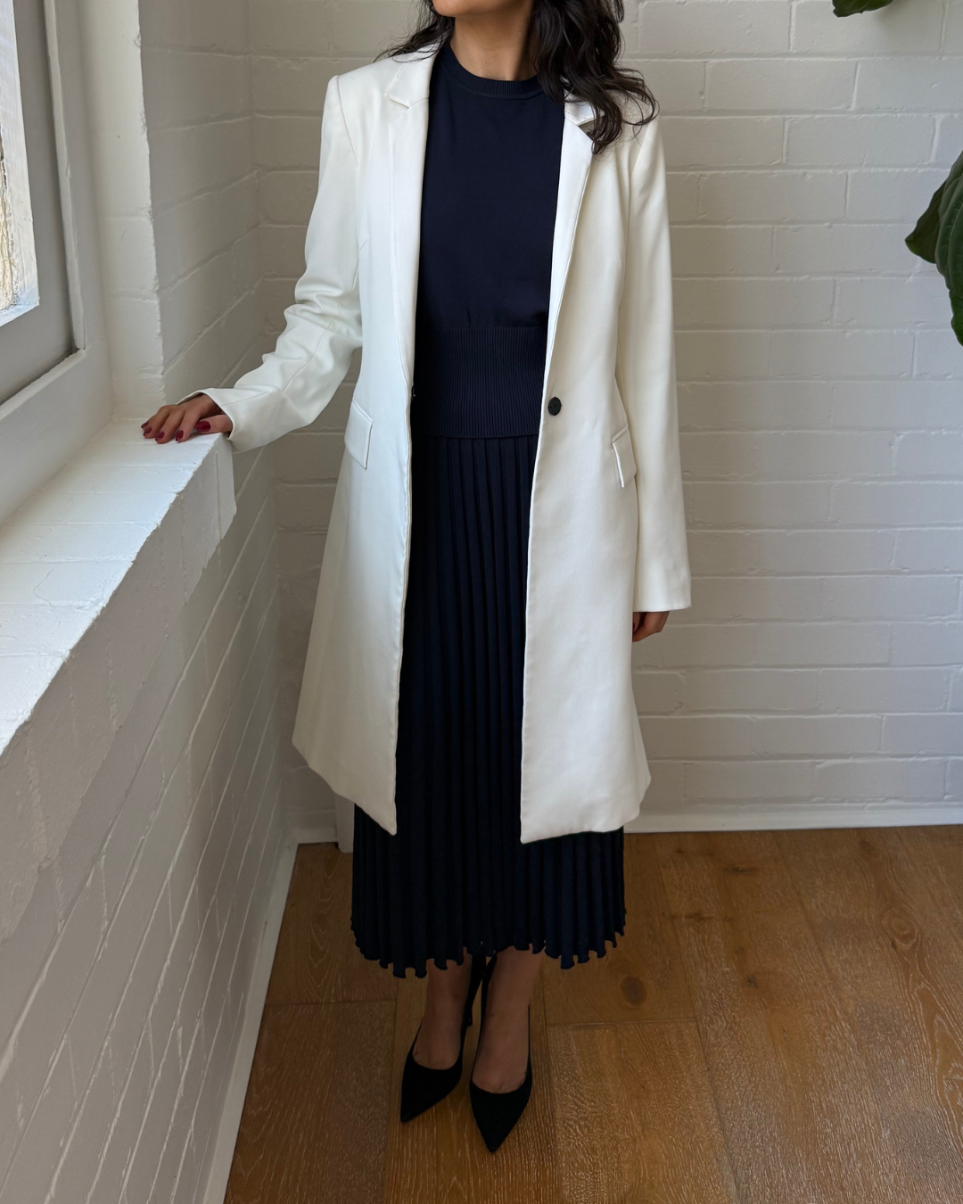Cue White Longline Blazer Coat - Size 8