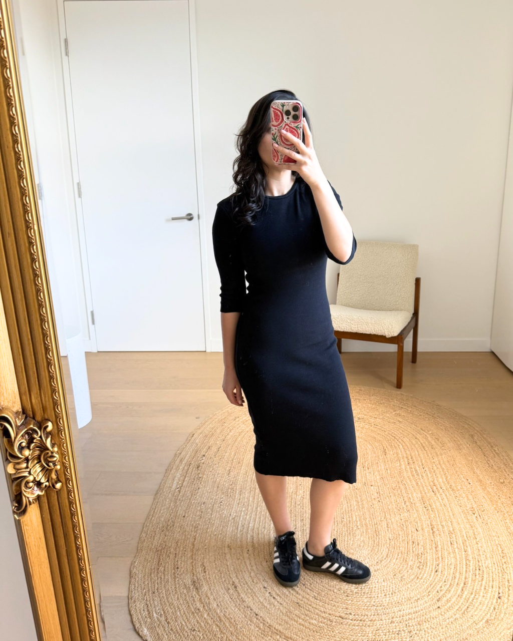 Viktoria & Woods Black Ribbed Midi Dress  - Size 1 (AU 8)