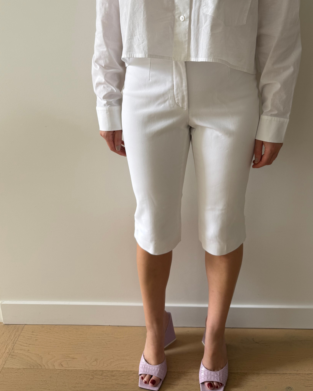 Celine White Slim Cut Bermuda Shorts - Size 36 (AU 6)
