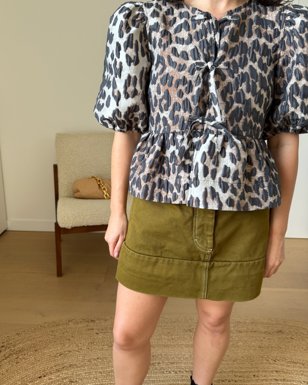 Ganni 3D Jacquard Peplum Blouse - Size 36 (AU 8)