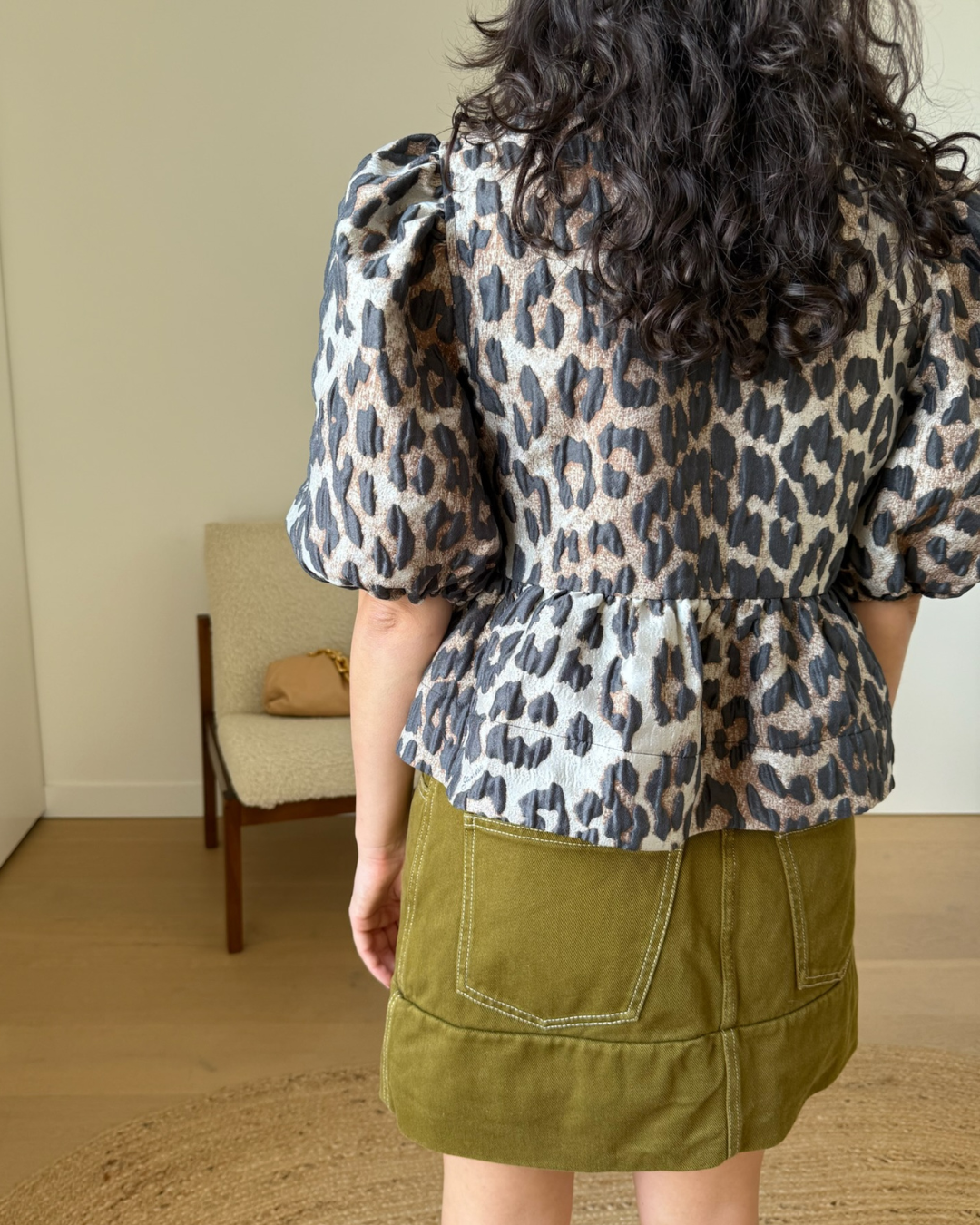 Ganni 3D Jacquard Peplum Blouse - Size 36 (AU 8)