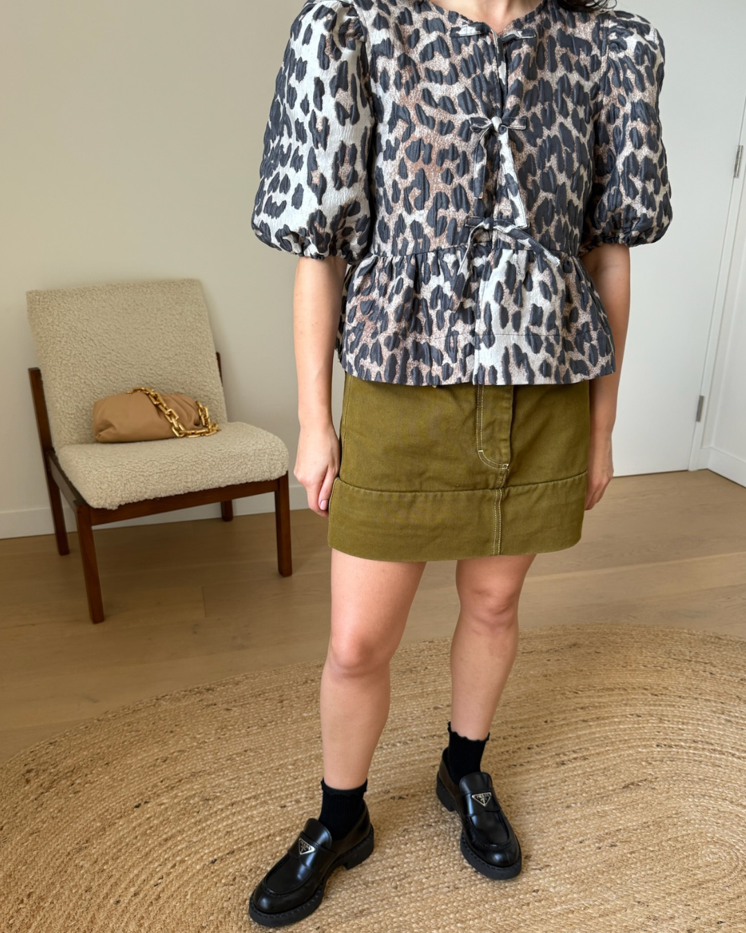 Ganni 3D Jacquard Peplum Blouse - Size 36 (AU 8)