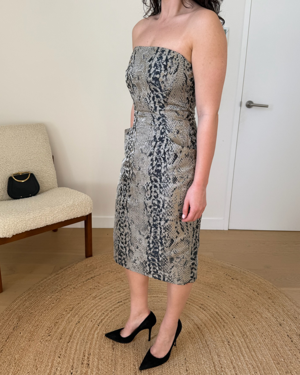 Carla Zampatti Snakeskin Midi Dress - Size 6