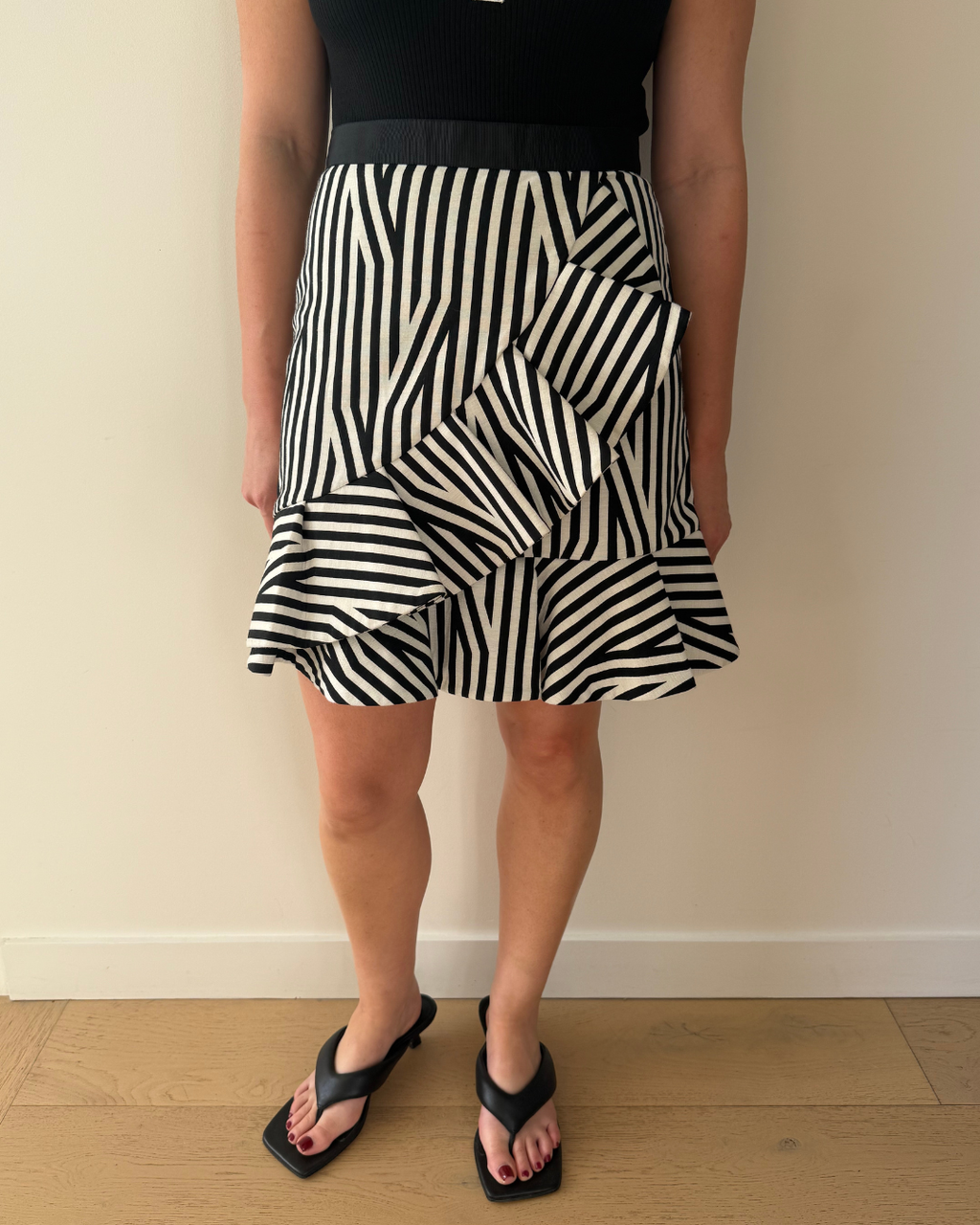 Self Portrait Stripe Ruffled Mini Skirt - Size 8
