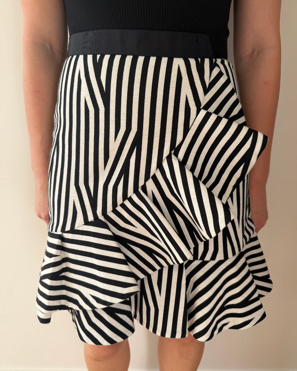 Self Portrait Stripe Ruffled Mini Skirt - Size 8