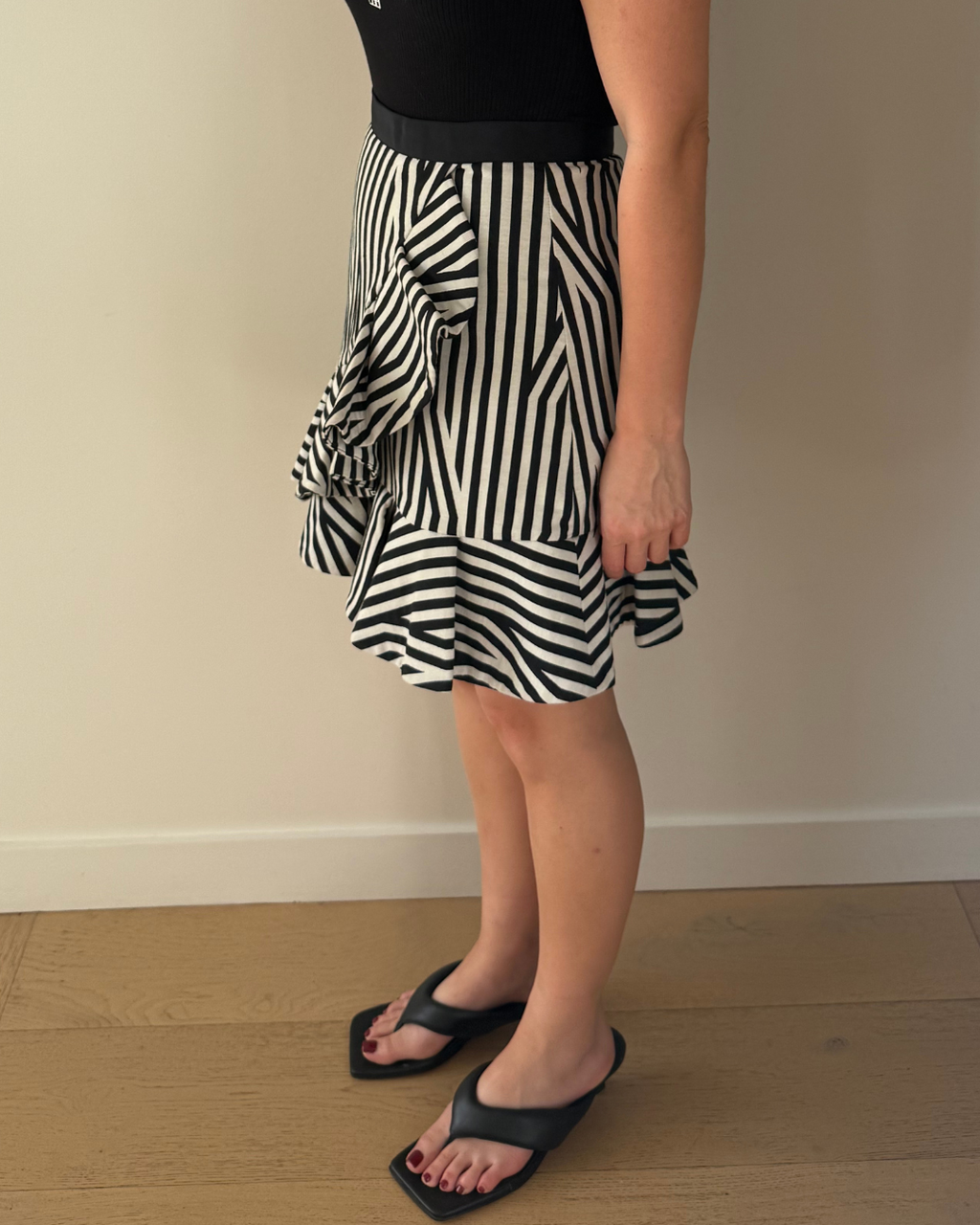 Self Portrait Stripe Ruffled Mini Skirt - Size 8