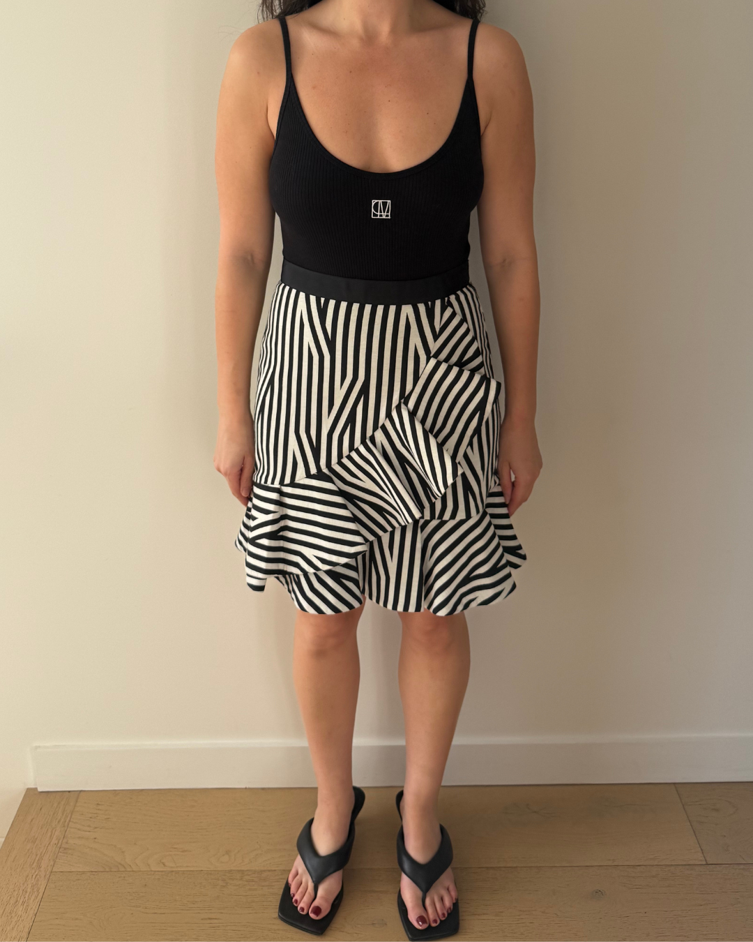 Self Portrait Stripe Ruffled Mini Skirt - Size 8