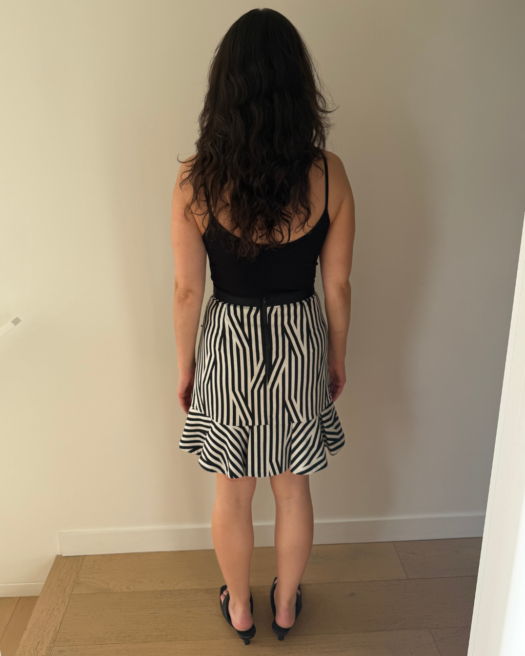 Self Portrait Stripe Ruffled Mini Skirt - Size 8