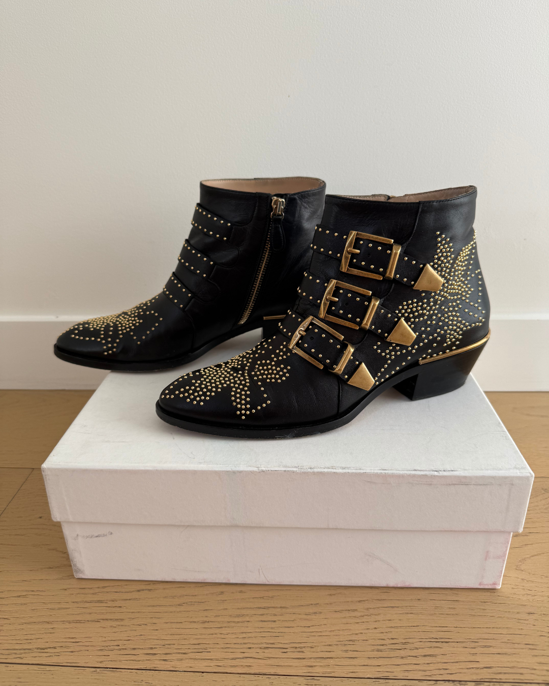 Chloe Susanna Studded Leather Ankle Boots - Size 37