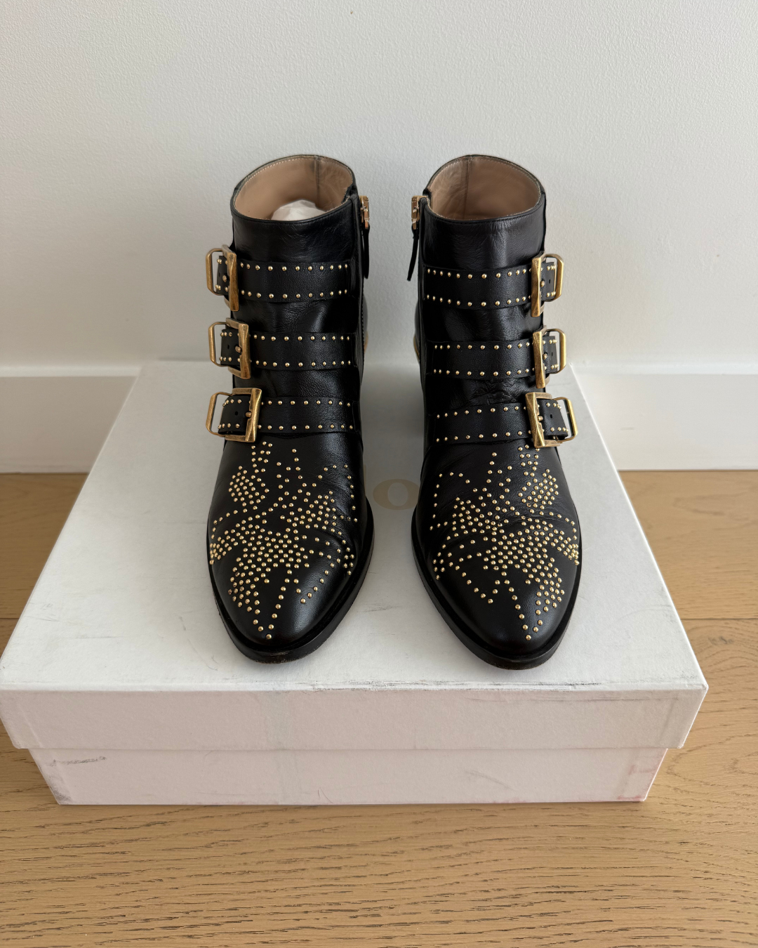 Chloe Susanna Studded Leather Ankle Boots - Size 37