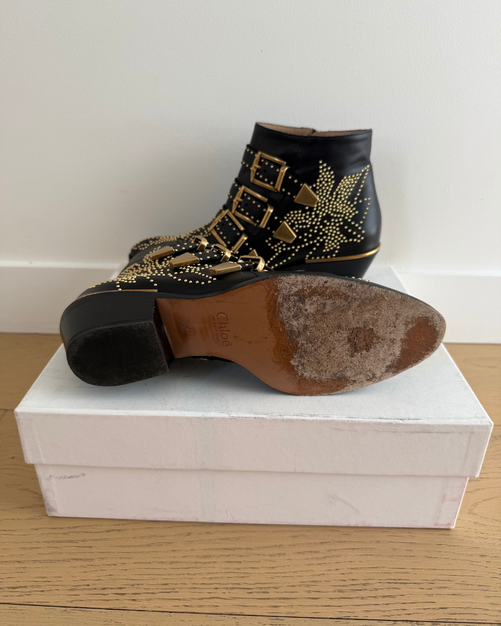 Chloe Susanna Studded Leather Ankle Boots - Size 37