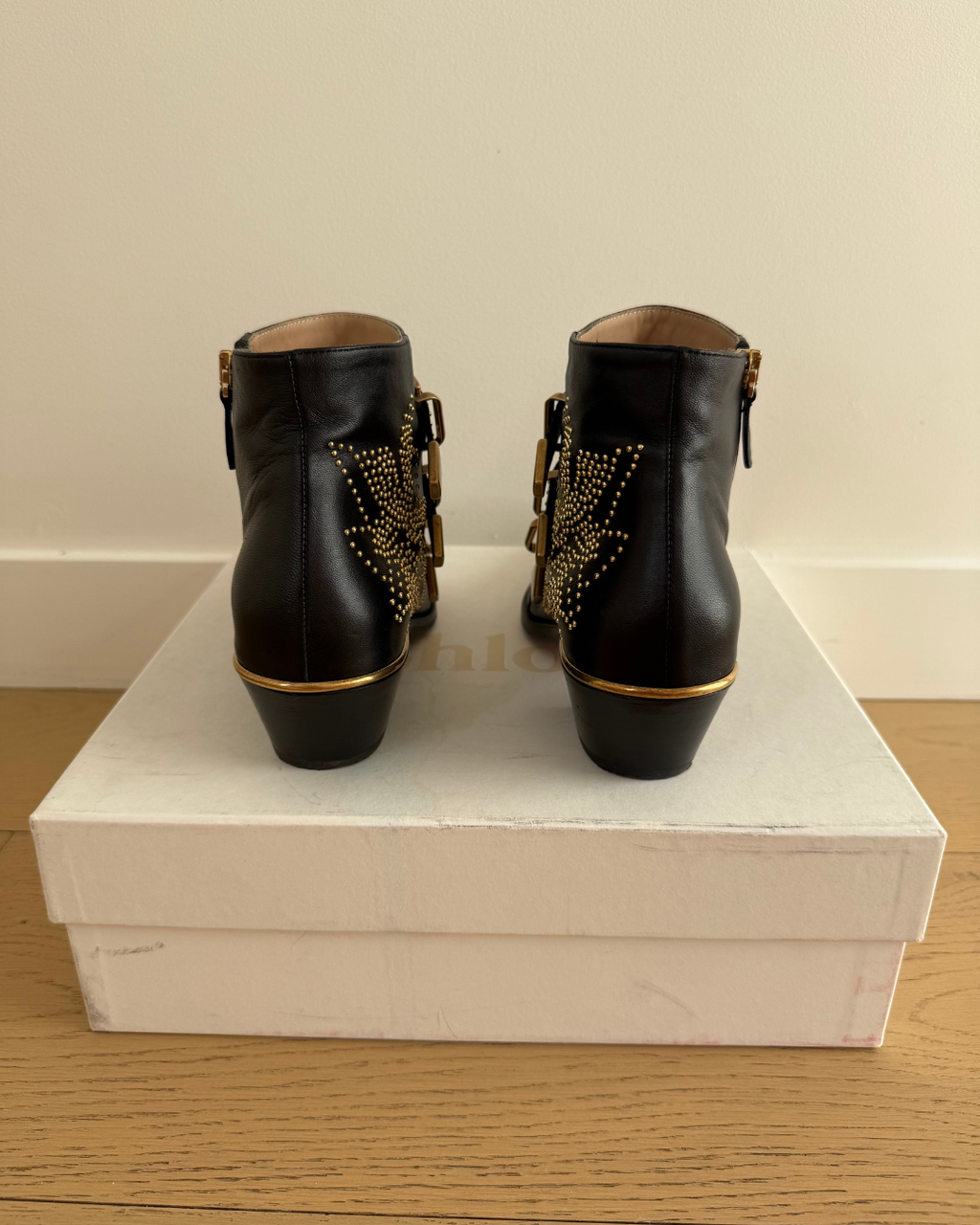 Chloe Susanna Studded Leather Ankle Boots - Size 37
