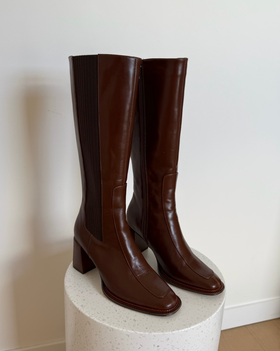 Jo Mercer Divine Dark Choc Leather Boots - Size 41