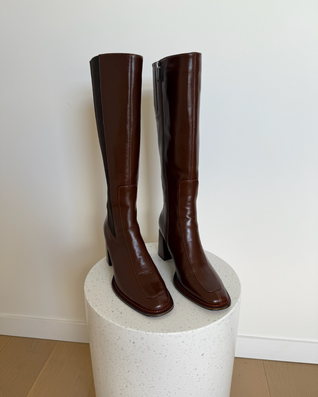 Jo Mercer Divine Dark Choc Leather Boots - Size 41