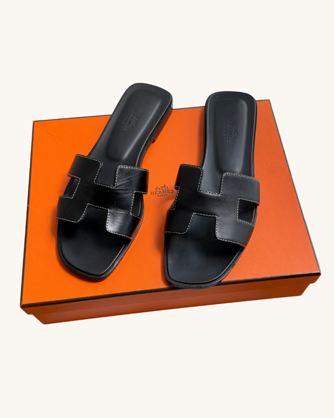 Hermes Oran Sandals in Black